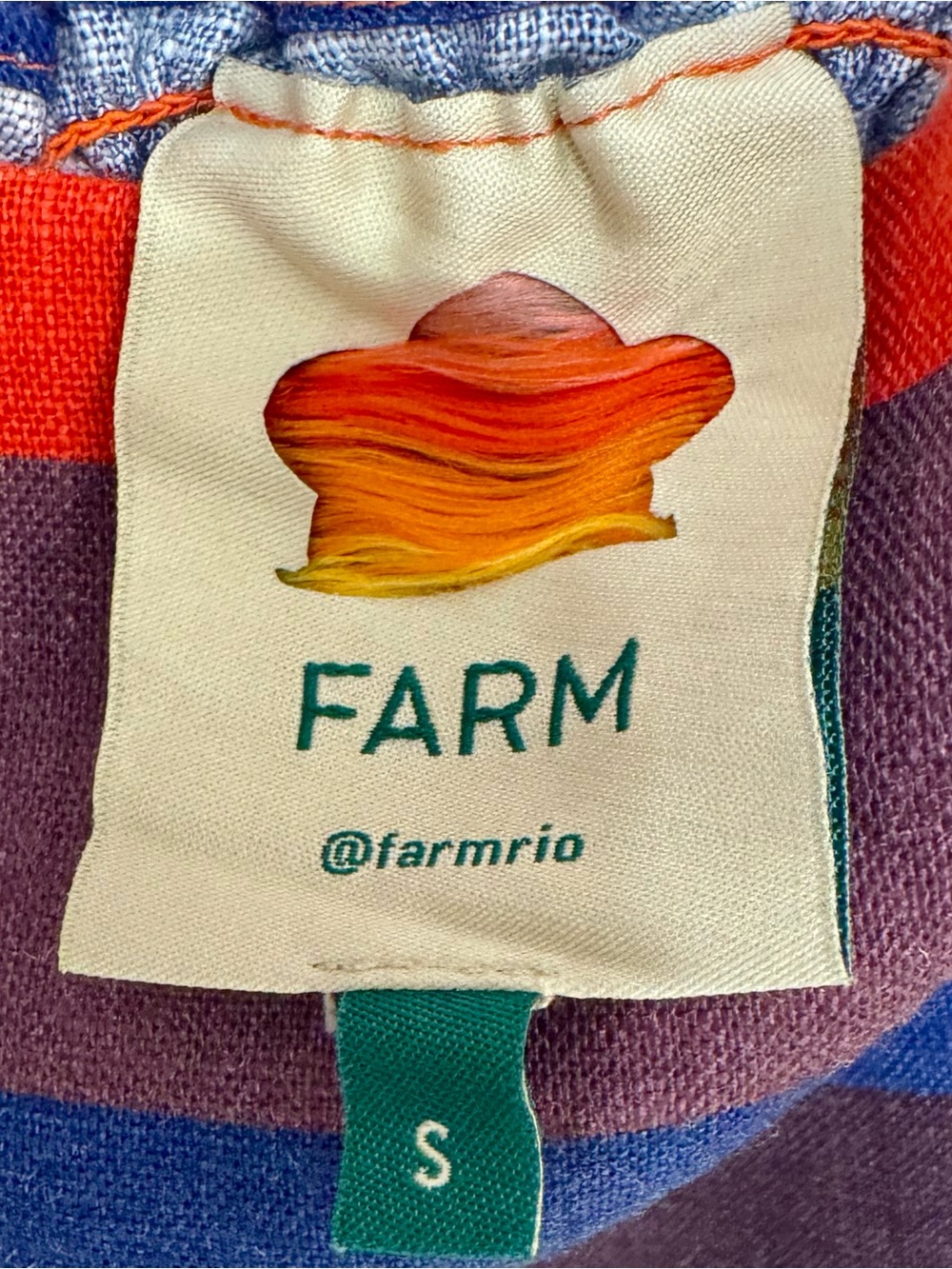 Farm Rio Rainbow Multicolor Striped Short Puff Sleeve Linen Crop Top Size Small - Picture 10 of 11